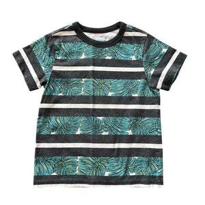 Lightening Bug Shirt Boys Size 4T Kids Tropical‎ Leaf Striped T-Shirt Gray Green